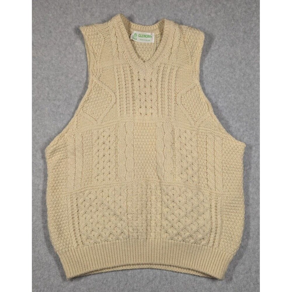 Glencree Men Sweater‎ Vest Large? Fisherman Pure New Wool Cable Knit Ireland